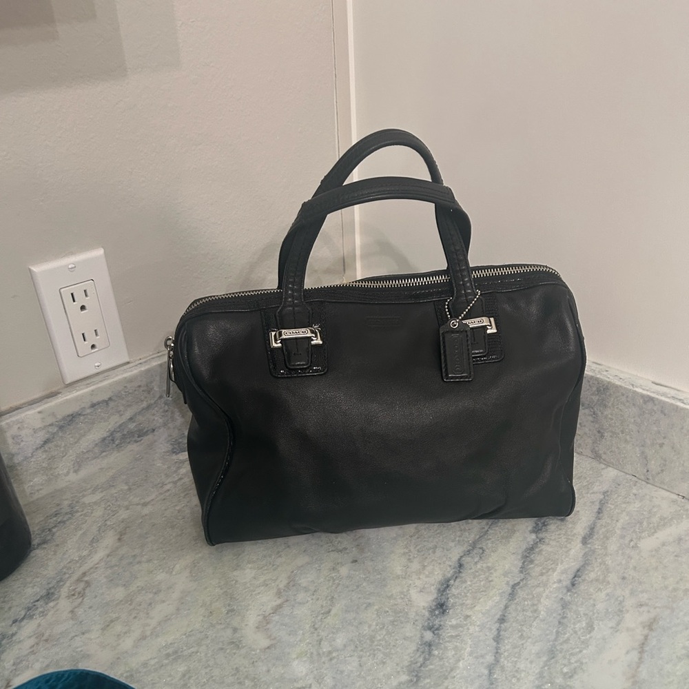 Coach Taylor Black Leather Satchel with Silver Hardware